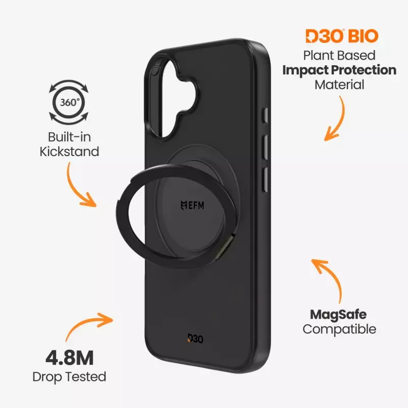 EFM Alta Case with D3O Bio suits iPhone 16 Plus - Black