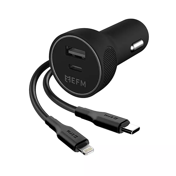 EFM 39W Dual Port Car Charger w/Type-C to Lightning Cable