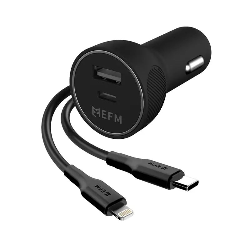 EFM 39W Dual Port Car Charger w/Type-C to Lightning Cable