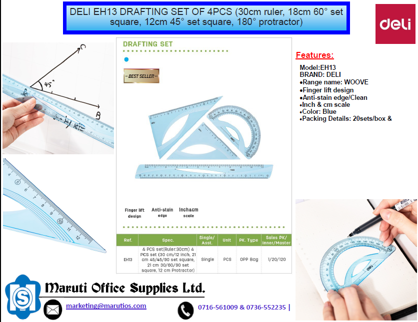 DELI EH13 DRAFTING SET OF 4PCS