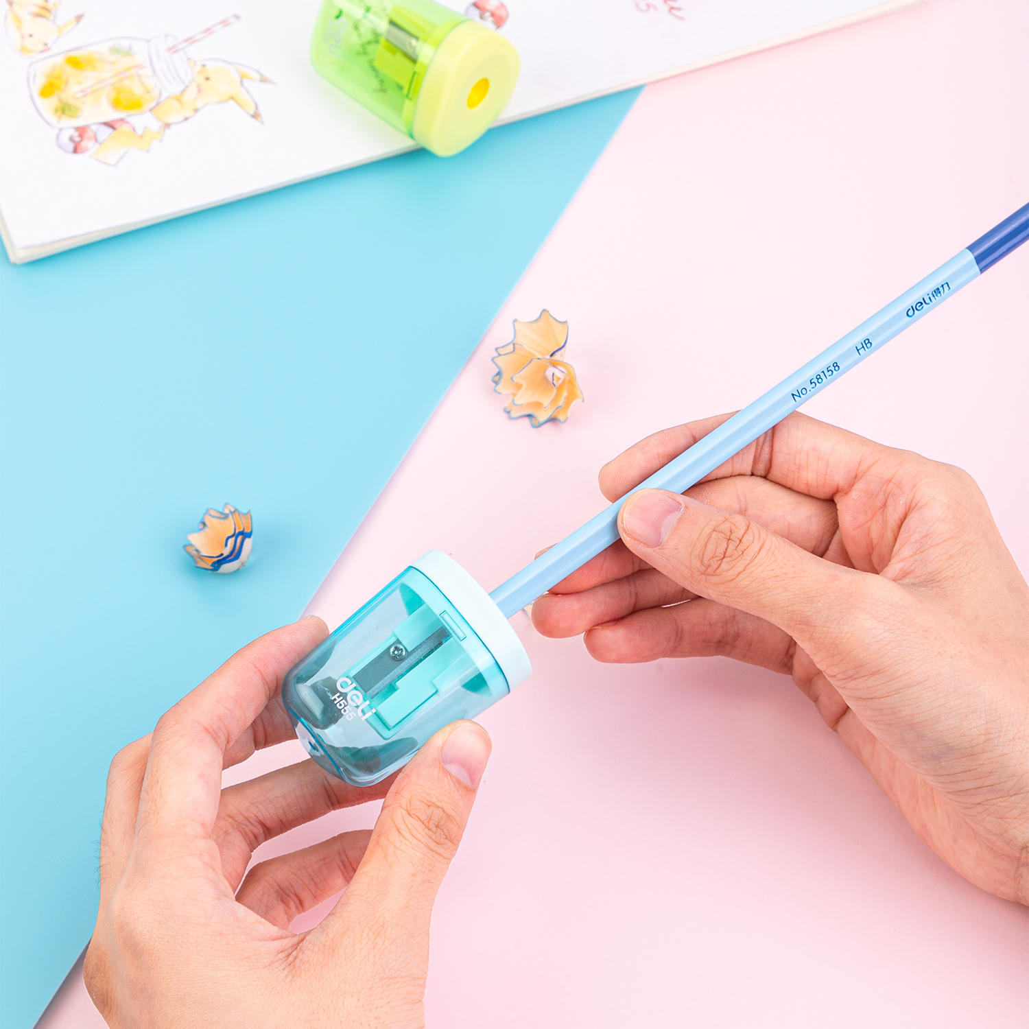 DELI EH555 PLASTIC SHARPENER W/CANISTER