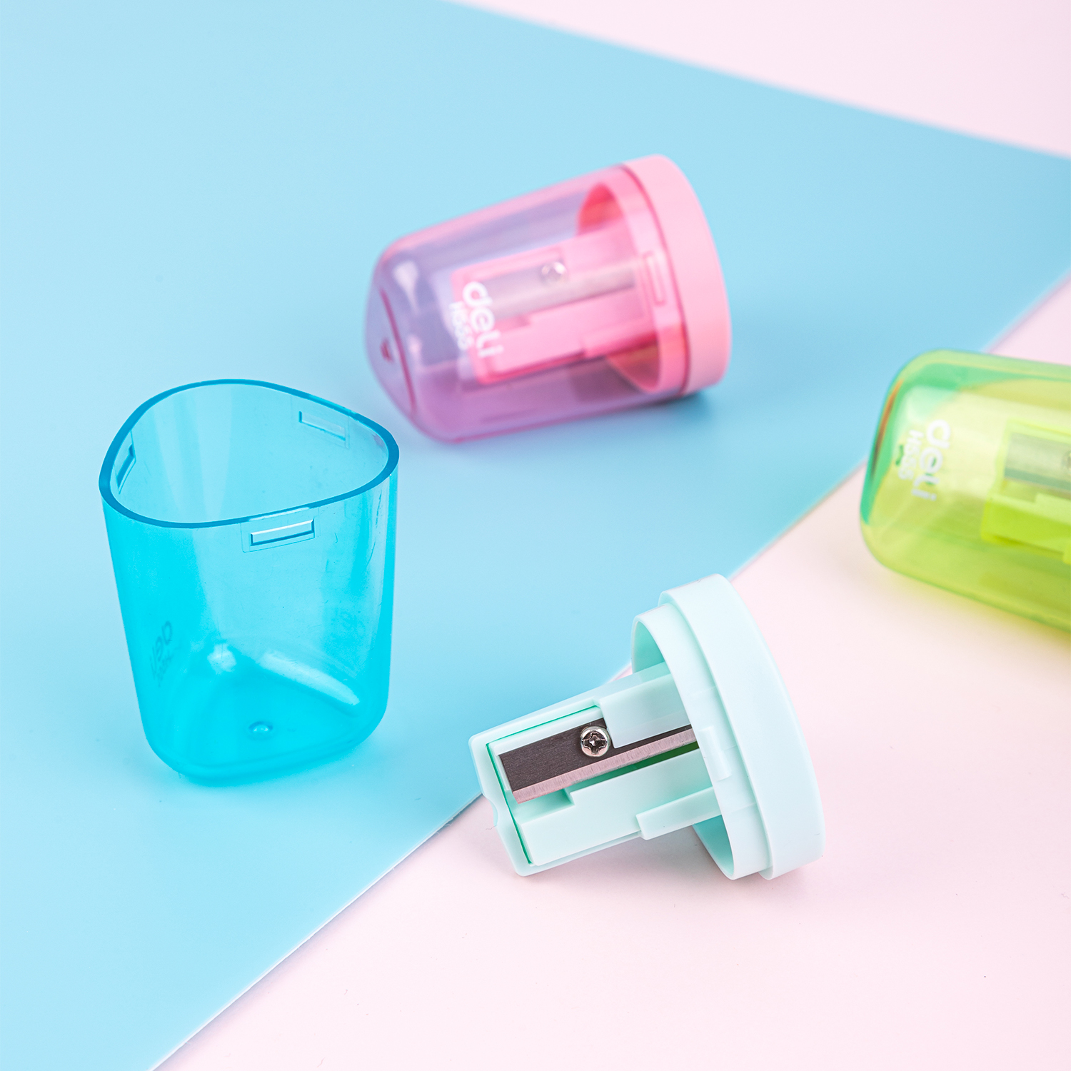 DELI EH555 PLASTIC SHARPENER W/CANISTER