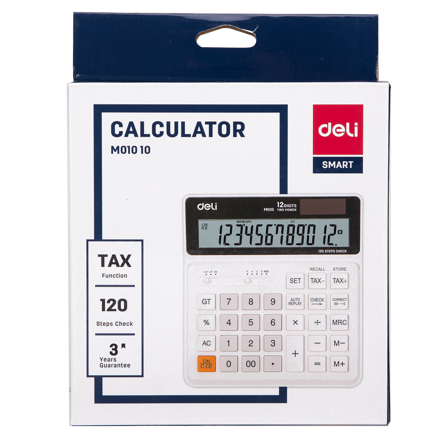 DELI M010 SMARTTAX CALC 120CHK 12DIG WHT