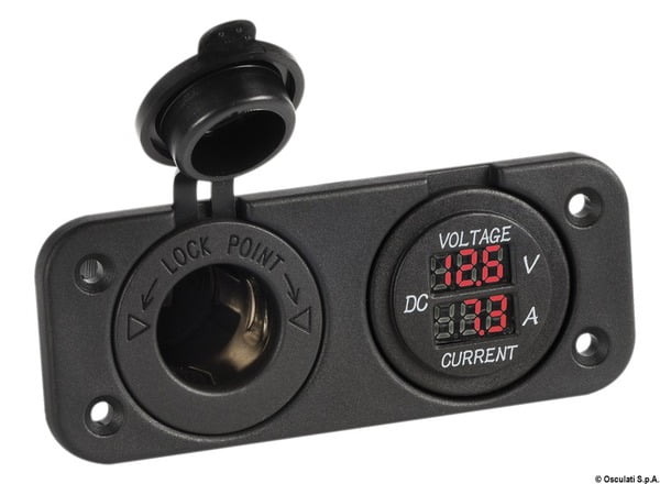 Digital voltmeter and ammeter, power outlet 12 V