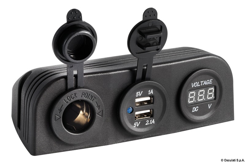 Digital voltm, power outlet, dual USB port flat m