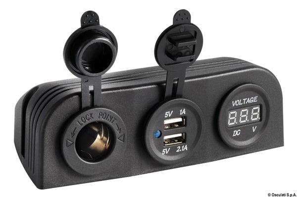 Digital voltm, power outlet, dual USB port flat m