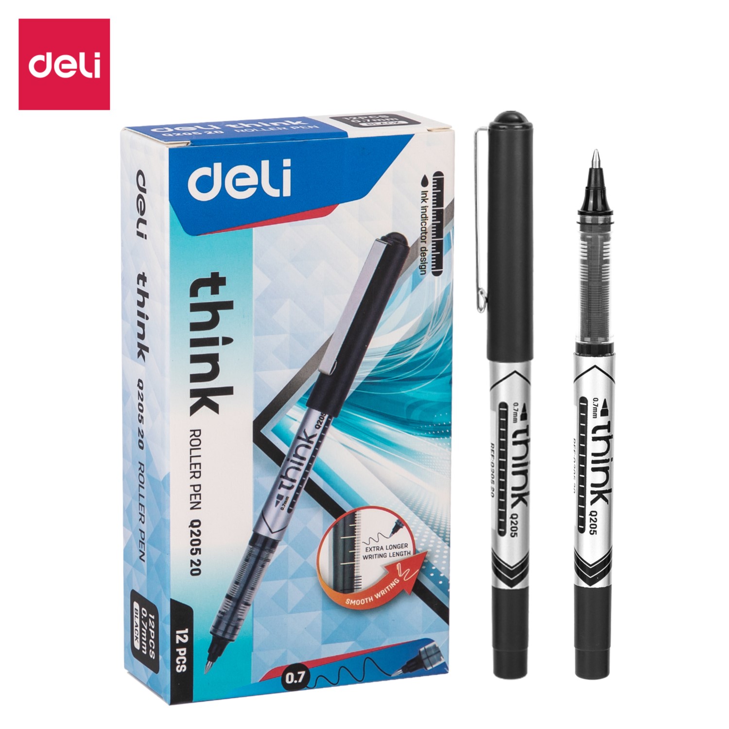 DELI Q20520 THINK ROLLER PEN 0.7MM BLACK