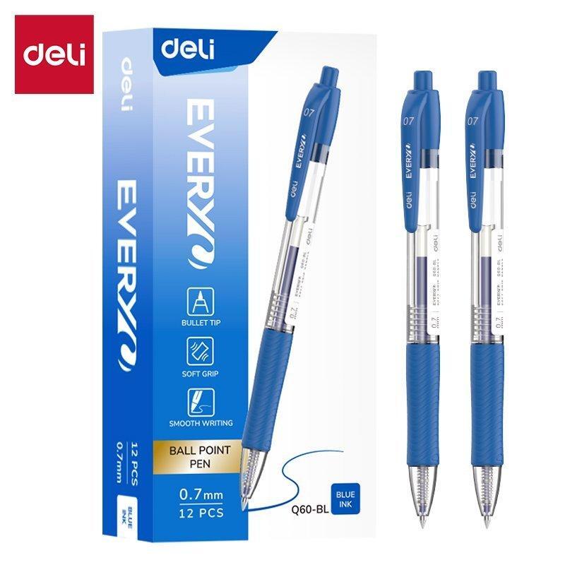 DELI Q60-BL RETRACTABLE BALLPOINT PEN 0.7MM SOFT-GRIP BLUE
