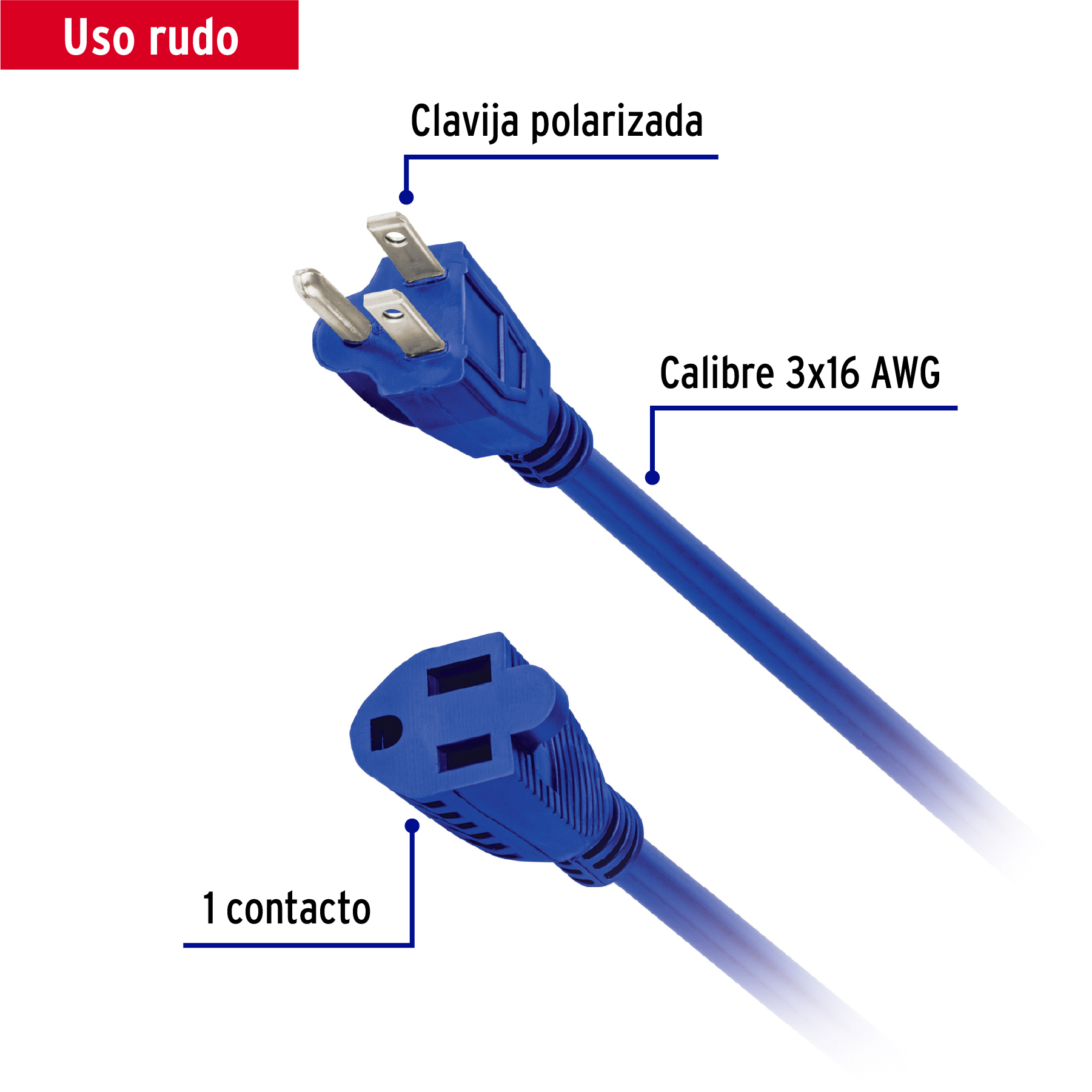 Extensión uso rudo, aterrizada, 4 m calibre 16, Volteck - ERA-4X16 / 48057