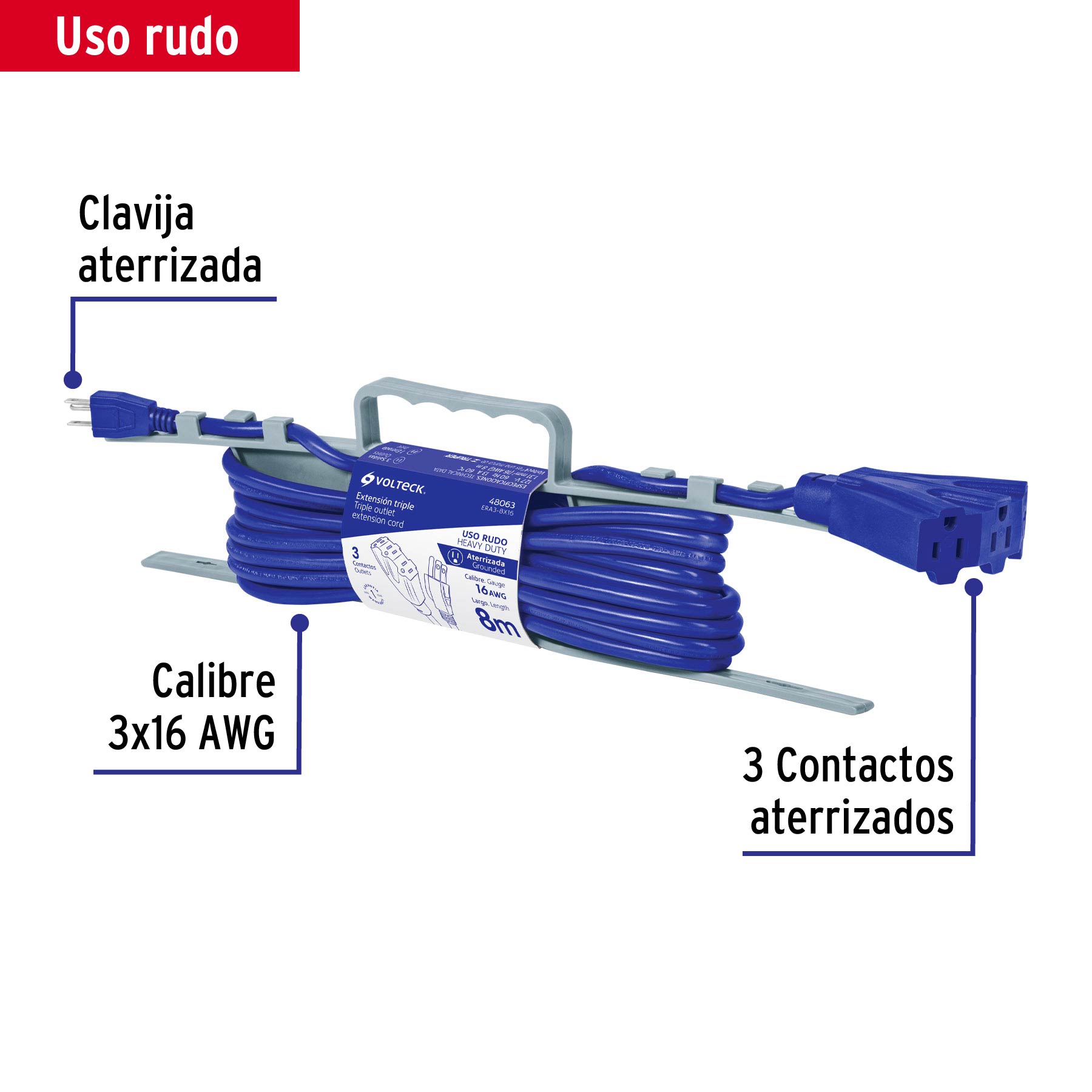 Extensión triple uso rudo, tipo abanico, cal. 16, 8 m. - ERA3-8X16 / 48063