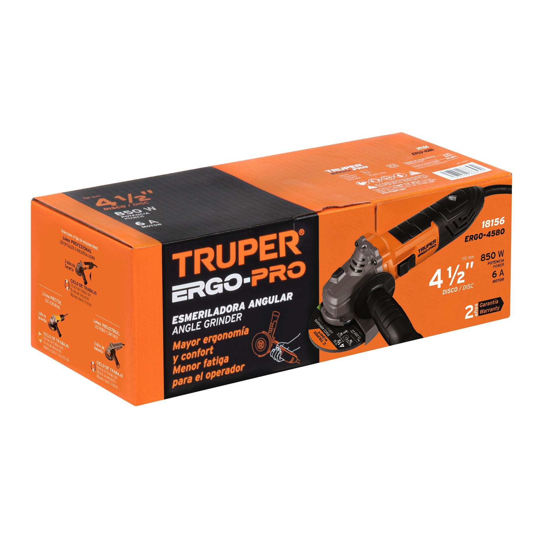 Esmeriladora angular 4-1/2' 850 W, ERGO-PRO, Truper - ERGO-4580 / 18156