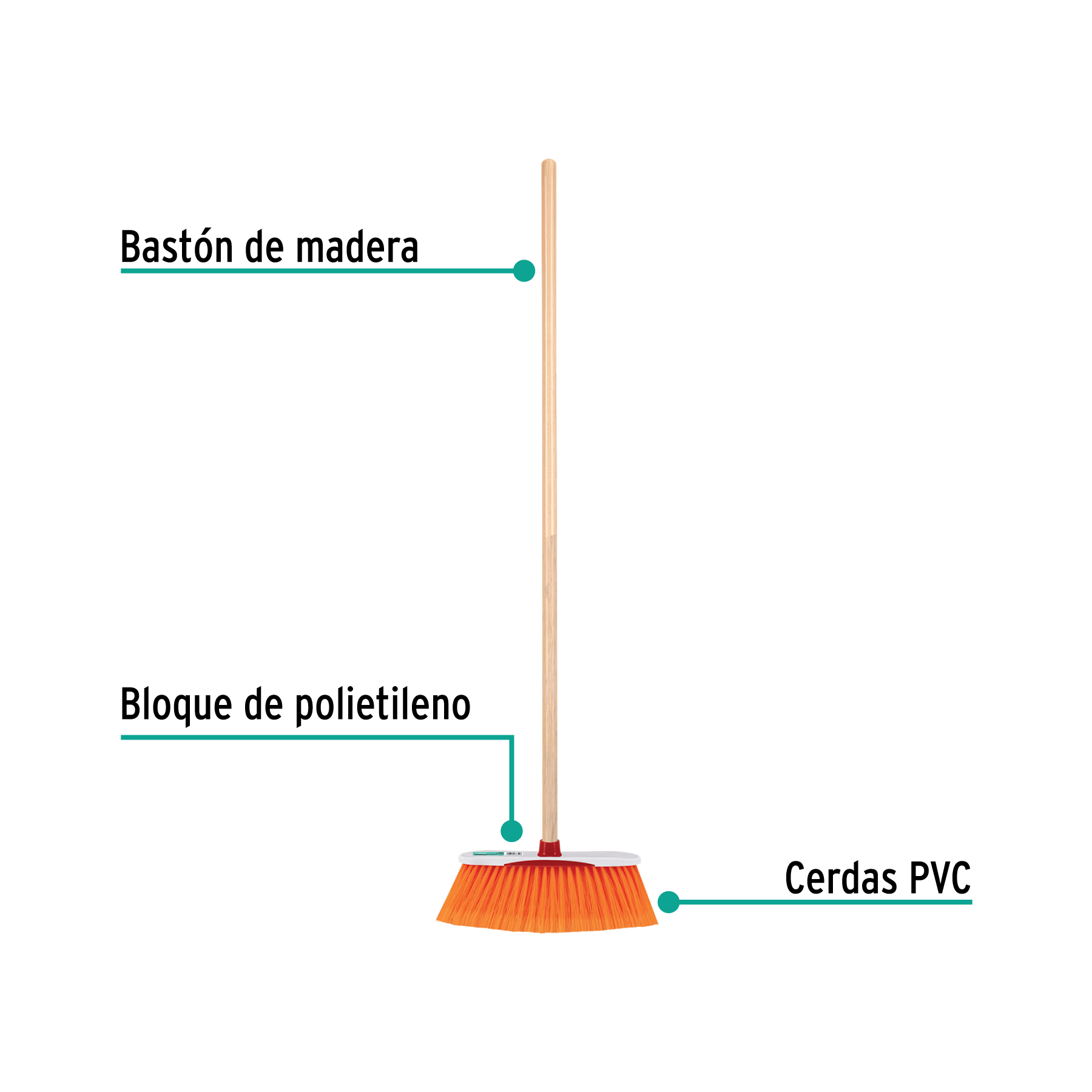 Escoba cerdas de PET extra suaves, bastón de madera, 57030 - ES-35S030 - ES-35