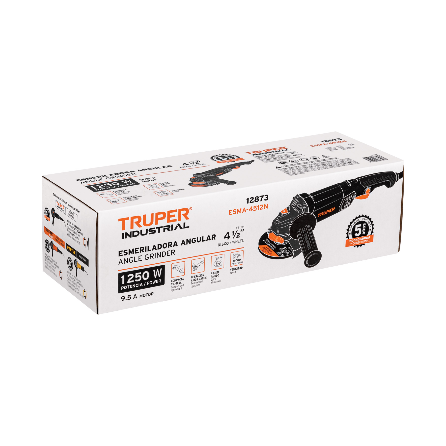 Esmeriladora angular 4-1/2' 1250 W, industrial, Truper - ESMA-4512N / 12873
