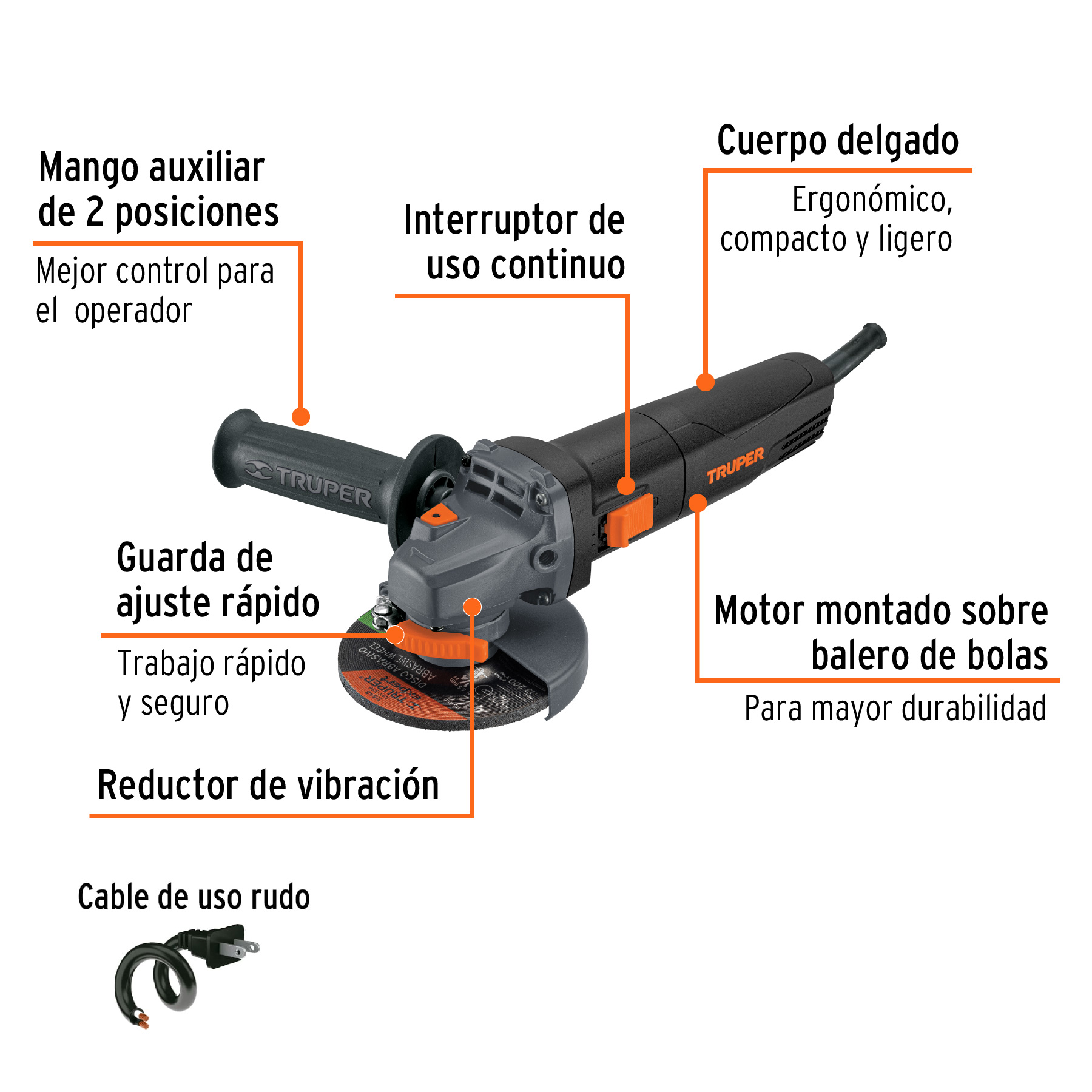 Esmeriladora angular 4-1/2' 850 W, industrial, Truper - ESMA-4580N / 13870