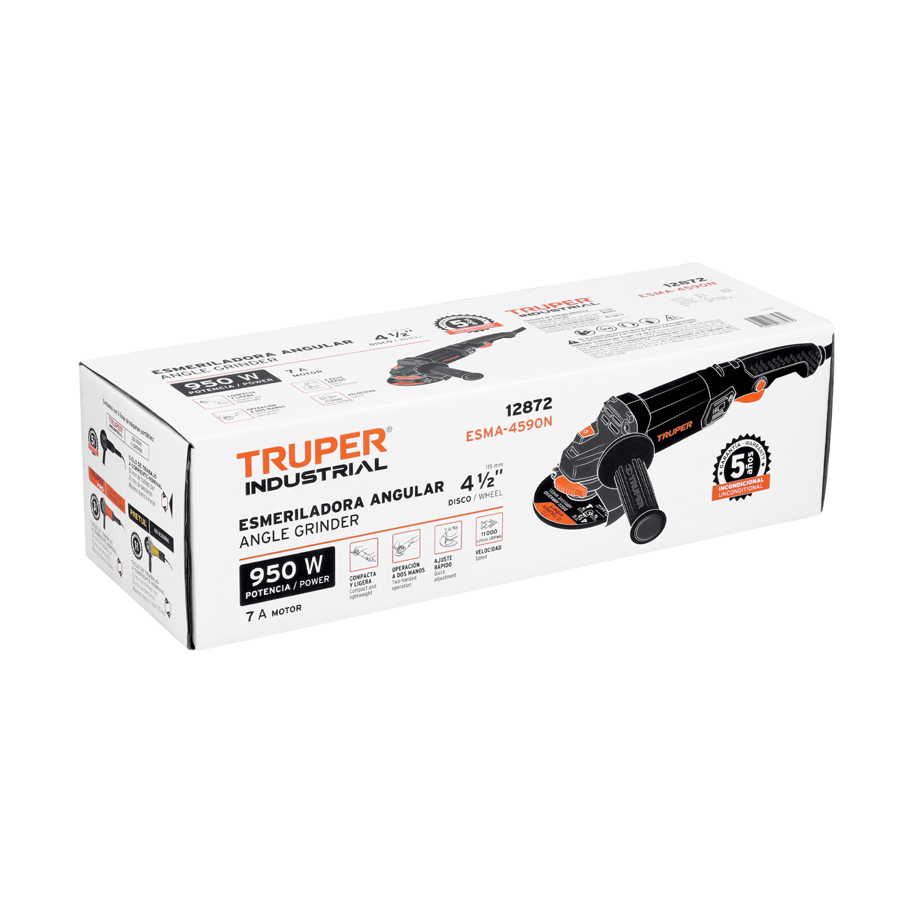 Esmeriladora angular 4-1/2' 950 W, industrial, Truper - ESMA-4590N / 12872
