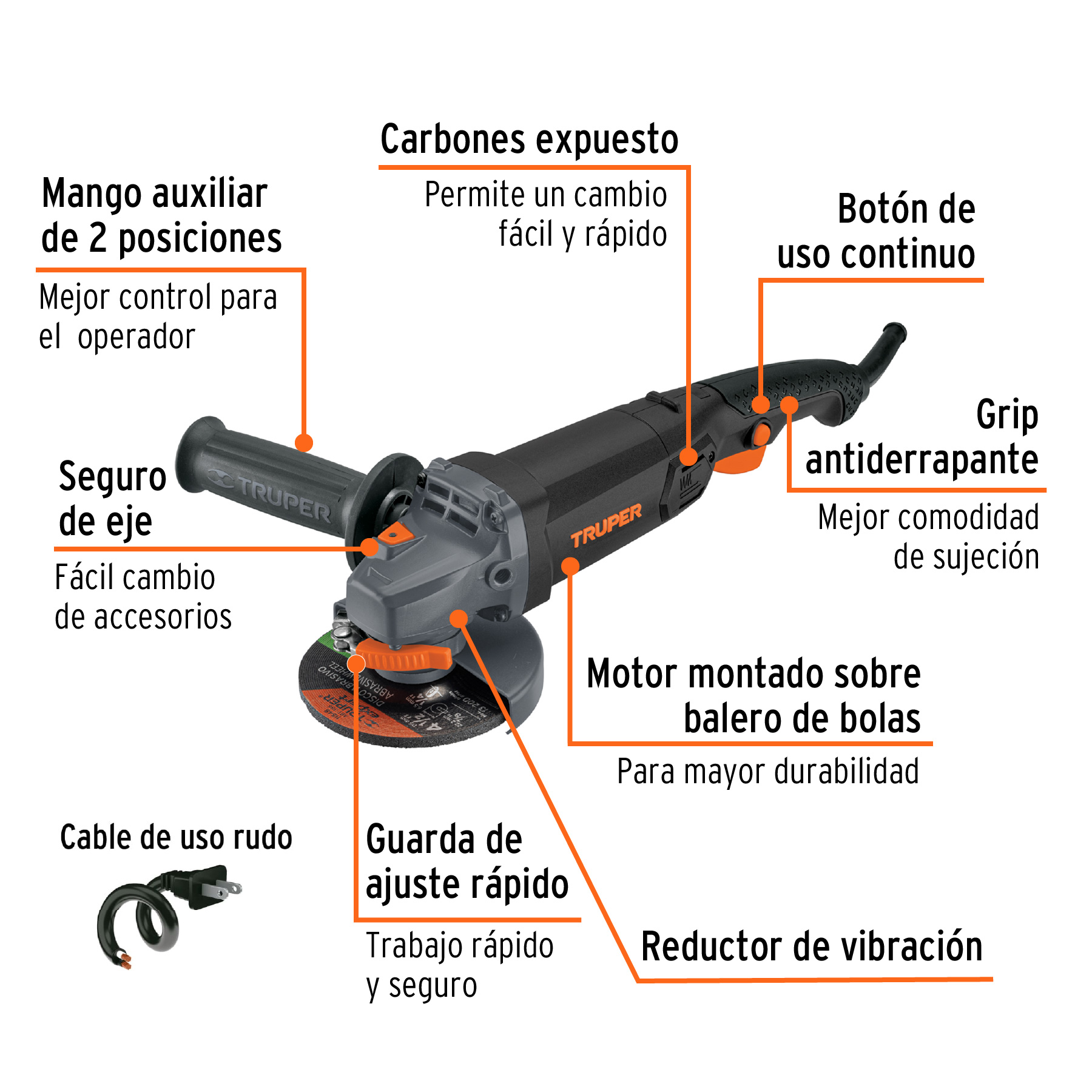 Esmeriladora angular 4-1/2' 950 W, industrial, Truper - ESMA-4590N / 12872