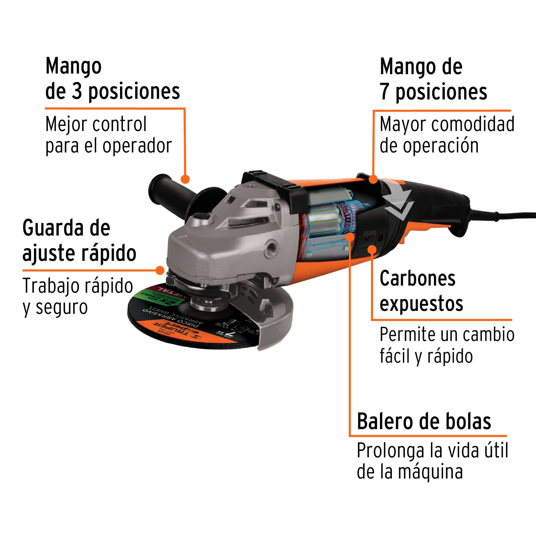 Esmeriladora angular 7' 2200 W, profesional, Truper - ESMA-7A3 / 14012