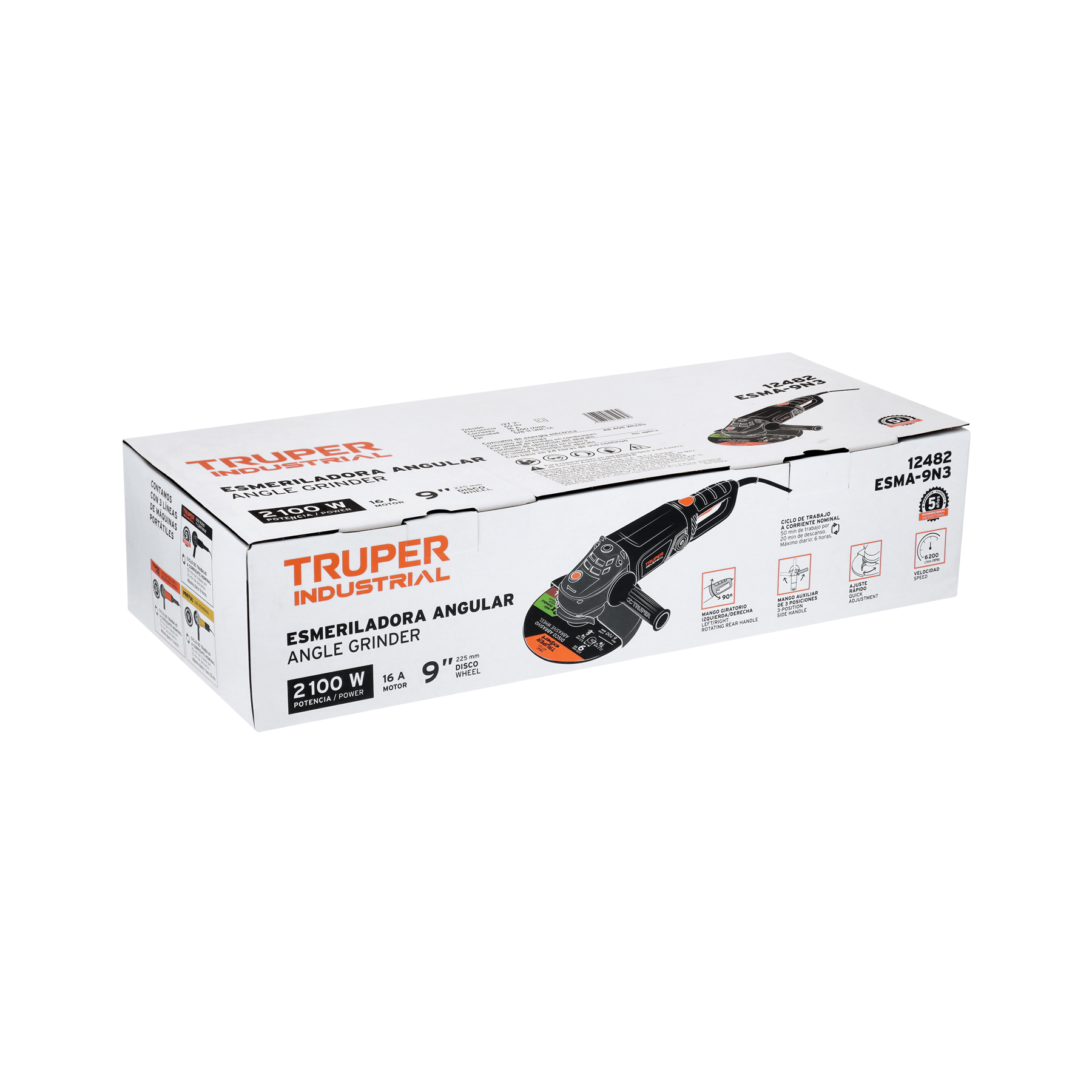Esmeriladora angular 9' 2100 W, industrial, Truper - ESMA-9N3 / 12482