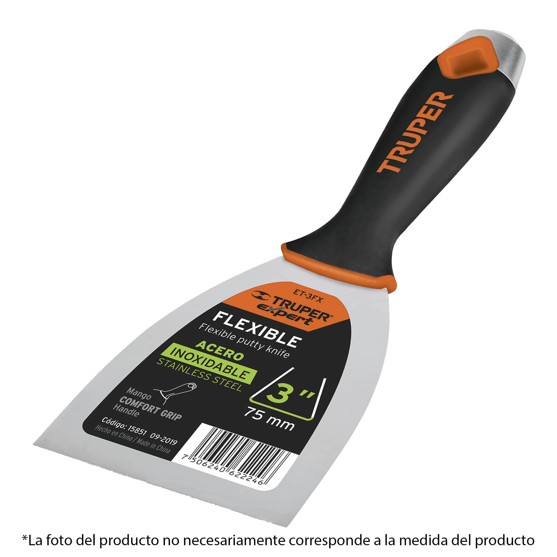 Espátula flexible 6', acero inoxidable, mango comfort grip - ET-6FX / 15854