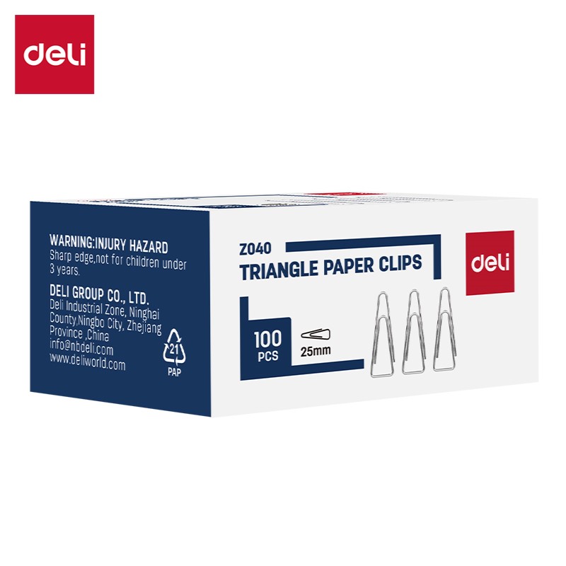 DELI EZ040 TRIANGLE SILVER PAPER CLIPS 25MM 100's