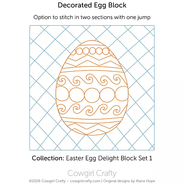 Easter Egg Delight 1-11 | Decorated Egg Block with Crosshatch Background | Digital Quilting Pattern
