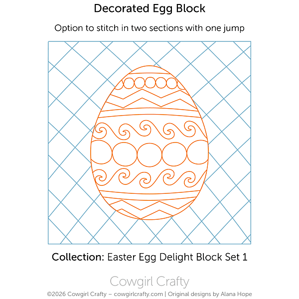 Easter Egg Delight 1-11 | Decorated Egg Block with Crosshatch Background | Digital Quilting Pattern