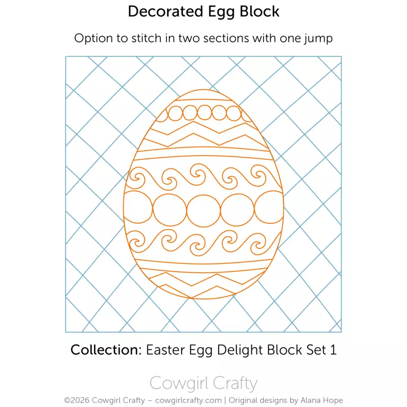 Easter Egg Delight 1-11 | Decorated Egg Block with Crosshatch Background | Digital Quilting Pattern