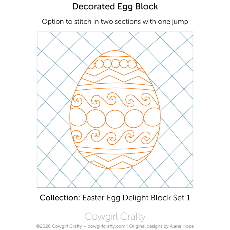 Easter Egg Delight 1-11 | Decorated Egg Block with Crosshatch Background | Digital Quilting Pattern