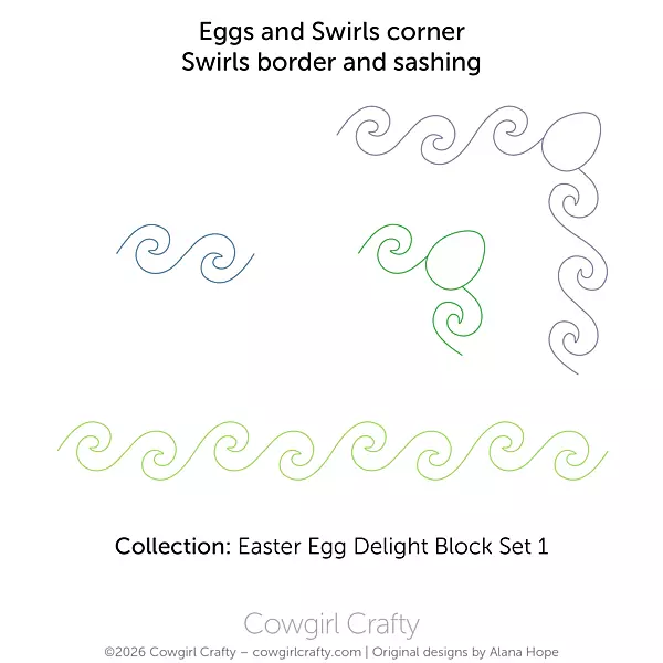 Easter Egg Delight 1-13 | Eggs and Swirls Sashing, Border, Corner Set | Digital Quilting Pattern