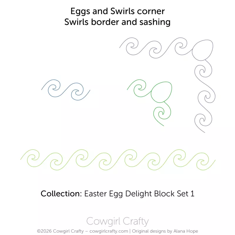 Easter Egg Delight 1-13 | Eggs and Swirls Sashing, Border, Corner Set | Digital Quilting Pattern