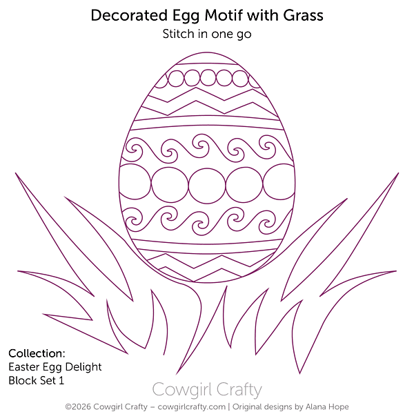 Easter Egg Delight 1-3 | Decorated Egg with Grass Motif | Longarm Digital Quilting Pattern