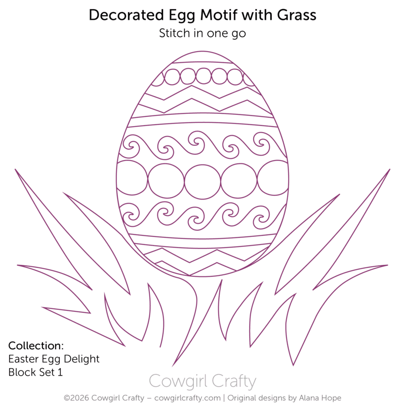 Easter Egg Delight 1-3 | Decorated Egg with Grass Motif | Longarm Digital Quilting Pattern