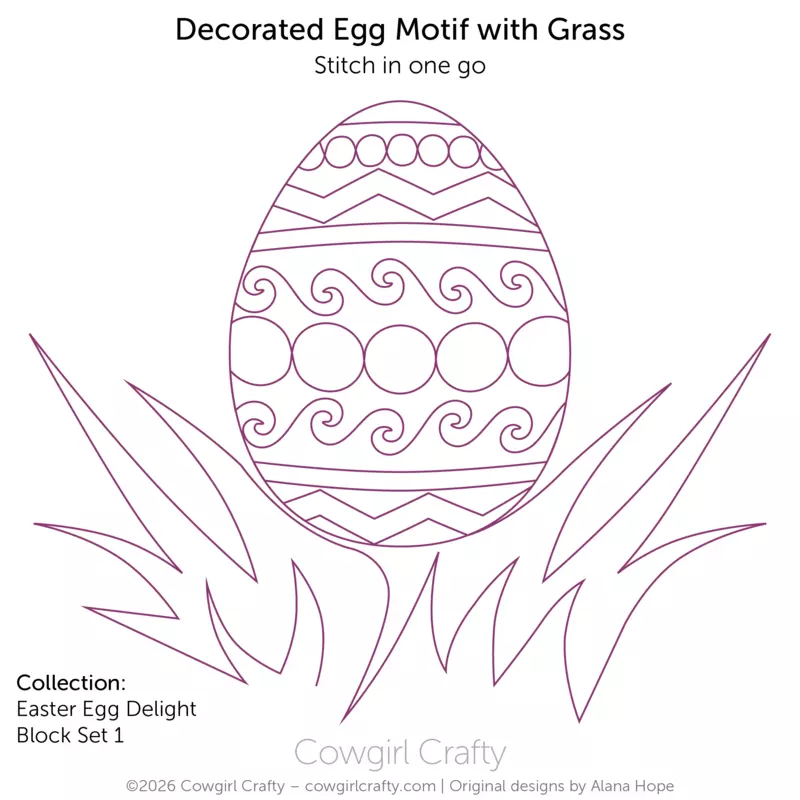 Easter Egg Delight 1-3 | Decorated Egg with Grass Motif | Longarm Digital Quilting Pattern