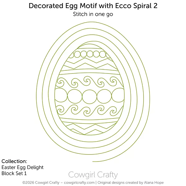 Easter Egg Delight 1-5 | Decorated Egg with Ecco Spiral (Opens Btm) | Digital Quilting Pattern