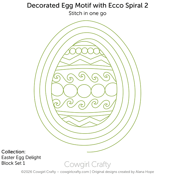 Easter Egg Delight 1-5 | Decorated Egg with Ecco Spiral (Opens Btm) | Digital Quilting Pattern