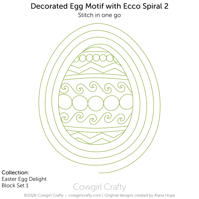 Easter Egg Delight 1-5 | Decorated Egg with Ecco Spiral (Opens Btm) | Digital Quilting Pattern
