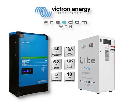 5.0 kW VICTRON EasySolar - FREEDOM WON Combo, c/w 15.0 kWh Lithium Battery 5.0 kW VICTRON EasySolar - FREEDOM WON Combo, c/w 15.0 kWh Lithium Battery
