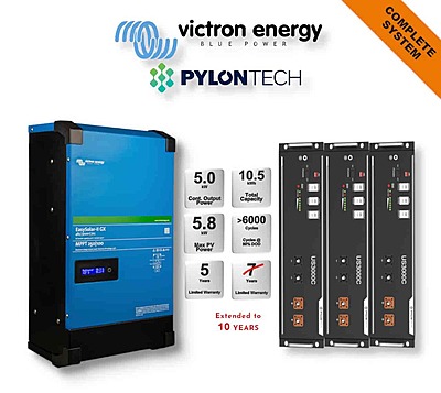 5.0 kW VICTRON EasySolar - PYLONTECH Combo, c/w 3x 3.5 kWh Lithium Batteries