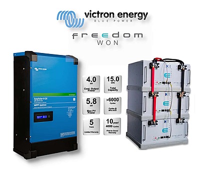 5.0 kW VICTRON EasySolar - FREEDOM WON Combo, c/w 3x 5.0 kWh Lithium Batteries 5.0 kW VICTRON EasySolar - FREEDOM WON Combo, c/w 3x 5.0 kWh Lithium Batteries