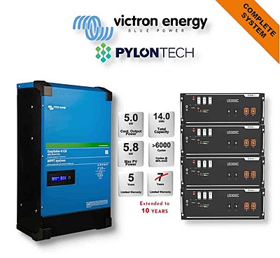 5.0 kW VICTRON EasySolar - PYLONTECH Combo, c/w 4x 3.5 kWh Lithium Batteries