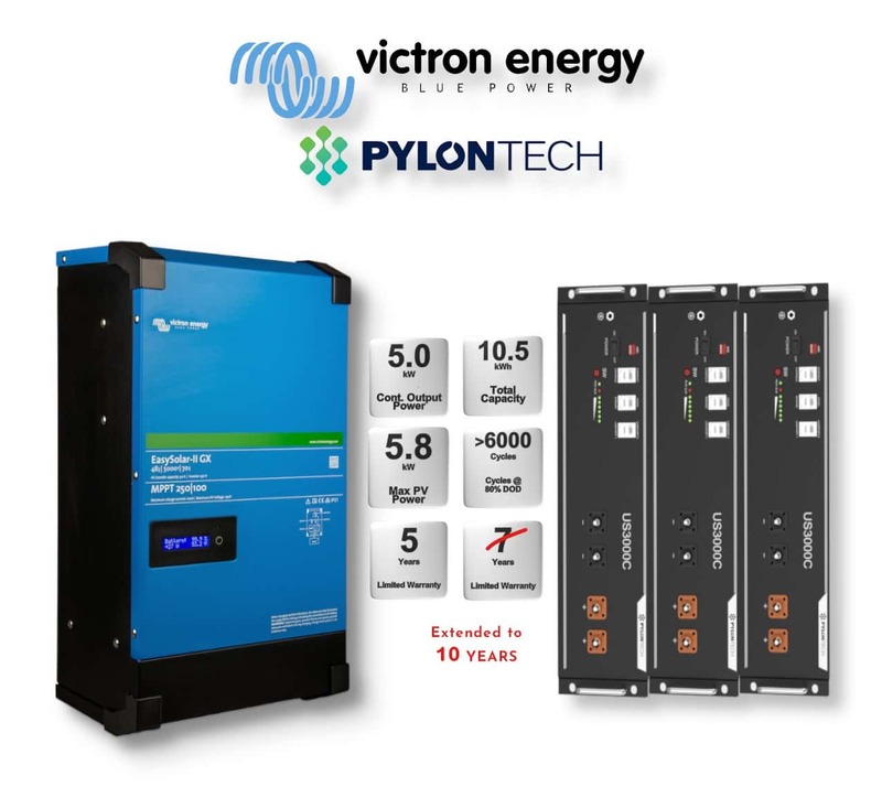 5.0 kW VICTRON EasySolar - PYLONTECH Combo, c/w 3x 3.5 kWh Lithium Batteries