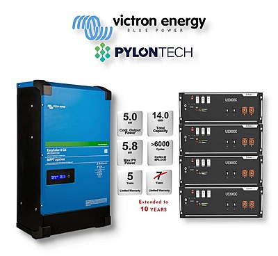 5.0 kW VICTRON EasySolar - PYLONTECH Combo, c/w 4x 3.5 kWh Lithium Batteries 5.0 kW VICTRON EasySolar - PYLONTECH Combo, c/w 4x 3.5 kWh Lithium Batteries