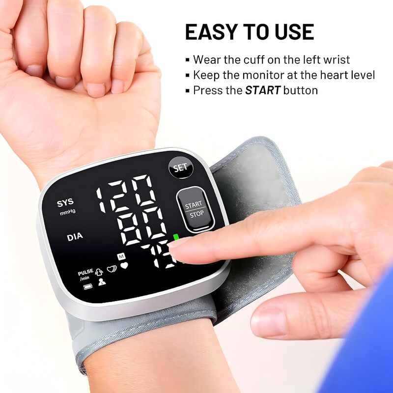 Oklar Blood Pressure Monitor for Home Use Rechargeable Blood Pressure Cuff Wrist Digital BP Machine with LED Backlit Display
