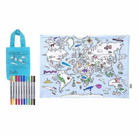 EatSleepDoodle World Map (Animals & Sealife) Placemat To Go - Colour-In & Learn