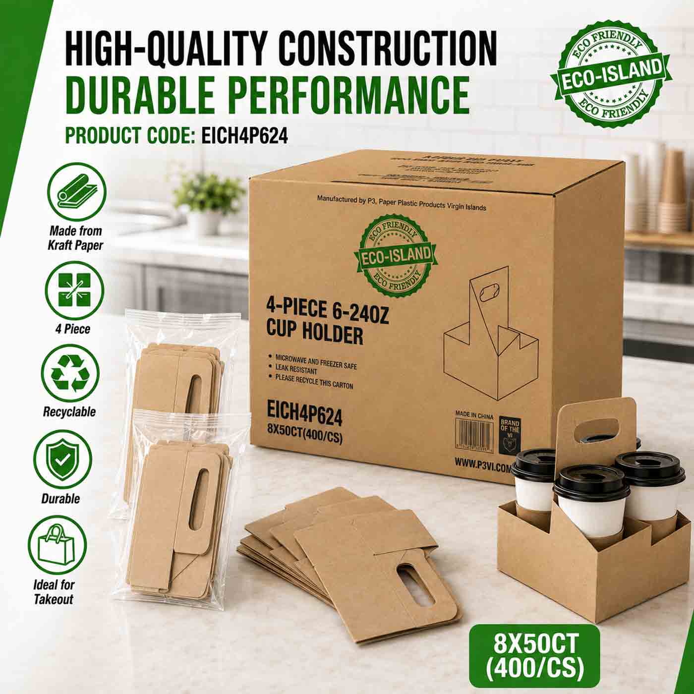 Eco-Island Cup Holder 4-Piece 6-24oz 16/25