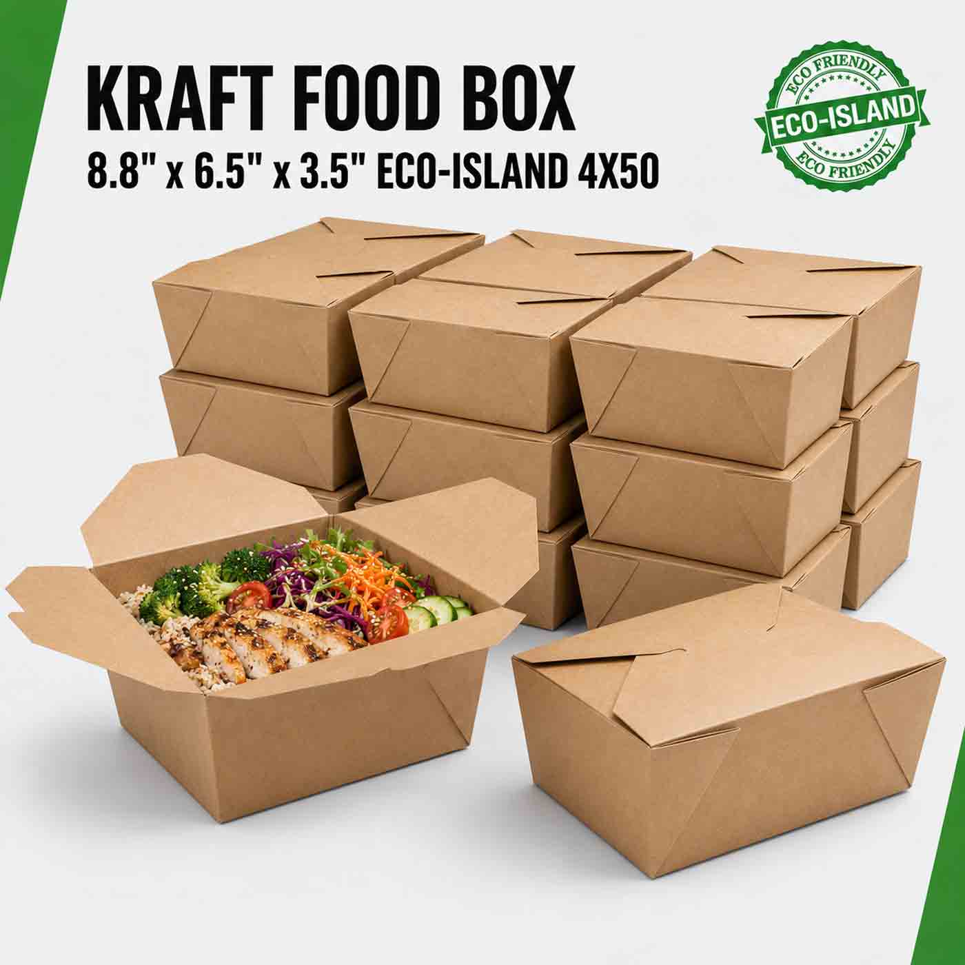 Eco-Island Kraft Food Box 8.8" x 6.5" x 3.5" BIO#4 81oz 4/50