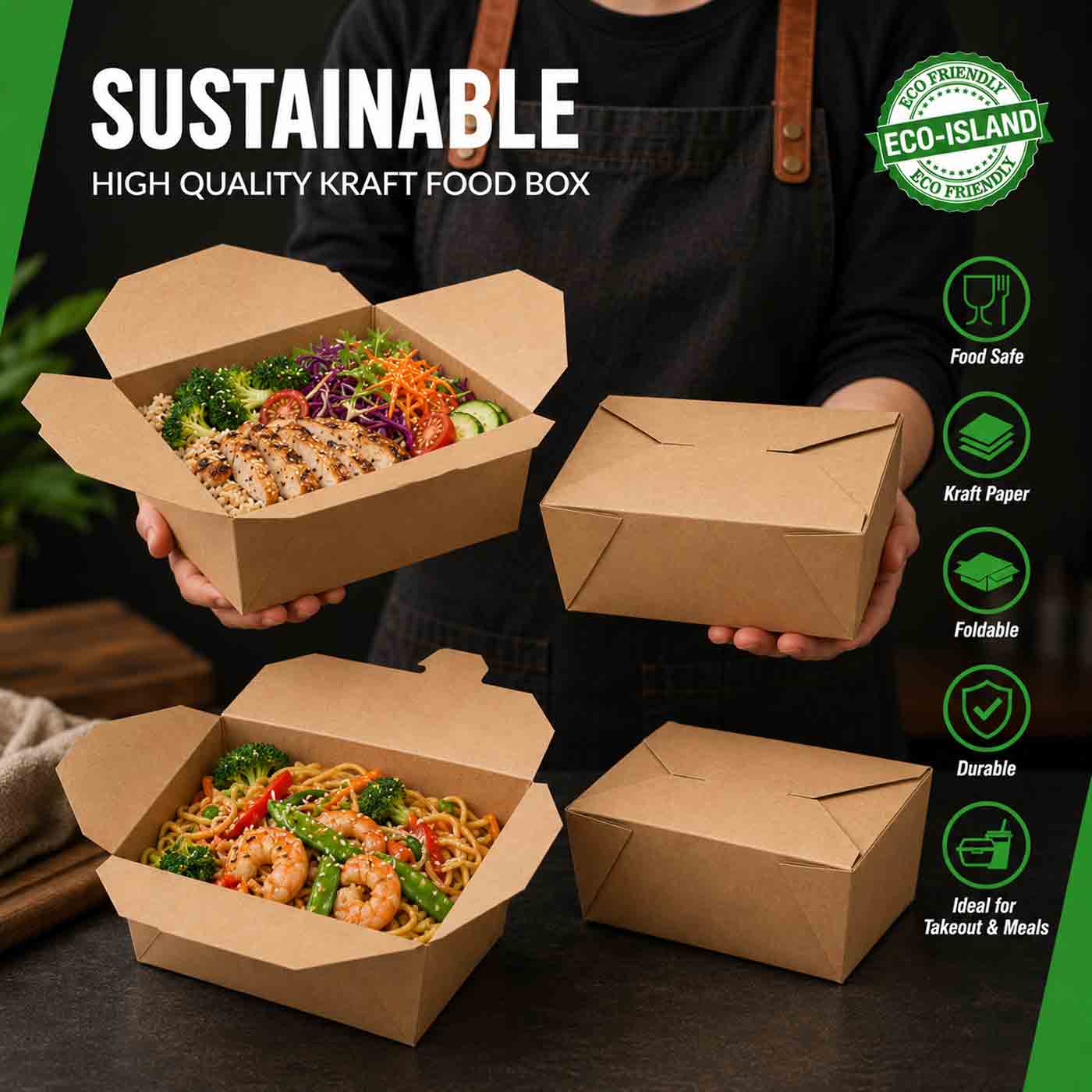 Eco-Island Kraft Food Box 8.8" x 6.5" x 3.5" BIO#4 81oz 4/50