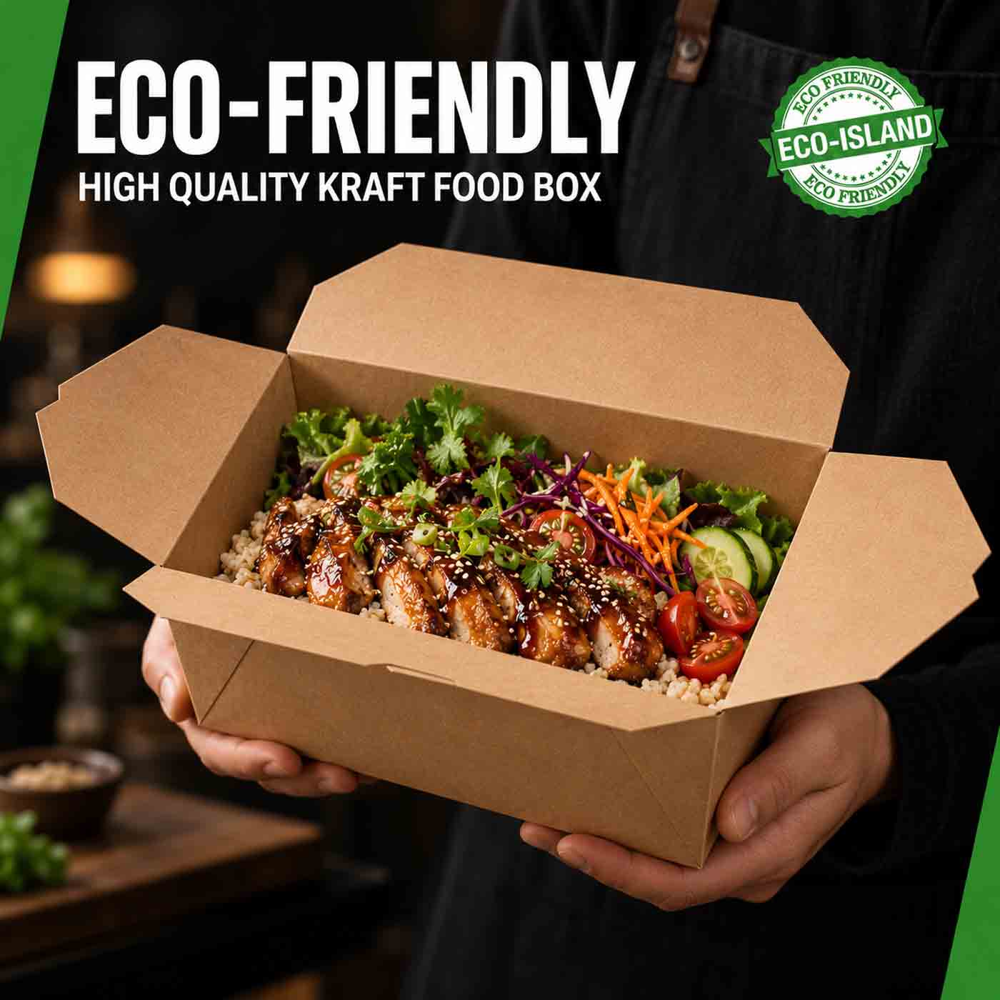 Eco-Island Kraft Food Box 8.8" x 6.5" x 3.5" BIO#4 81oz 4/50
