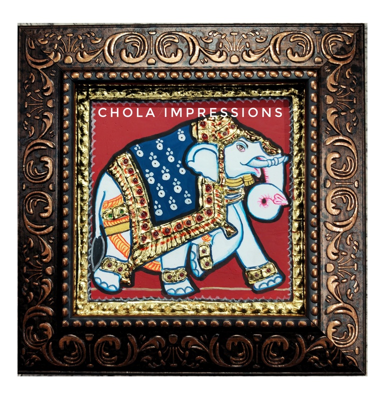 Elephant Miniature Tanjore Painting - 7x7 inches