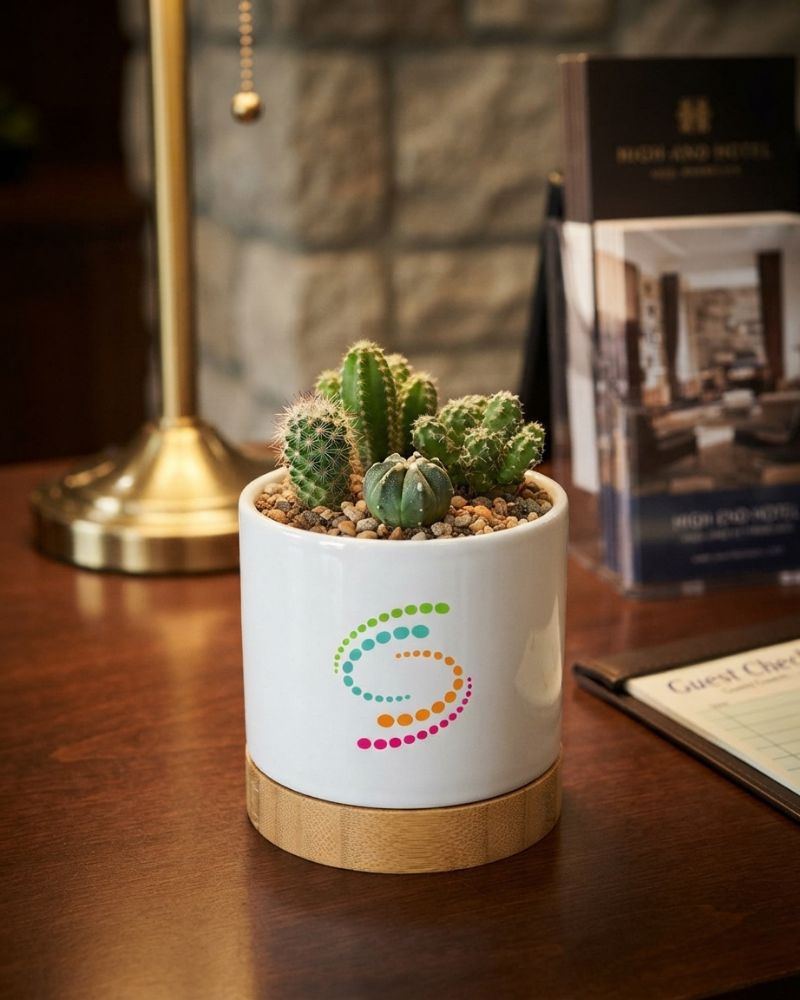 Elite Collection Plant Pot with Bamboo Tray